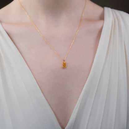 Yellow Topaz Rectangle Necklace 14K Solid Gold Queen Jewelry Necklace