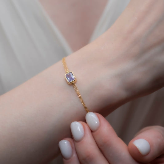 Alexandrite Rectangle Bracelet 10K/14K Solid Gold, June Birthstone Baguette Jewelry