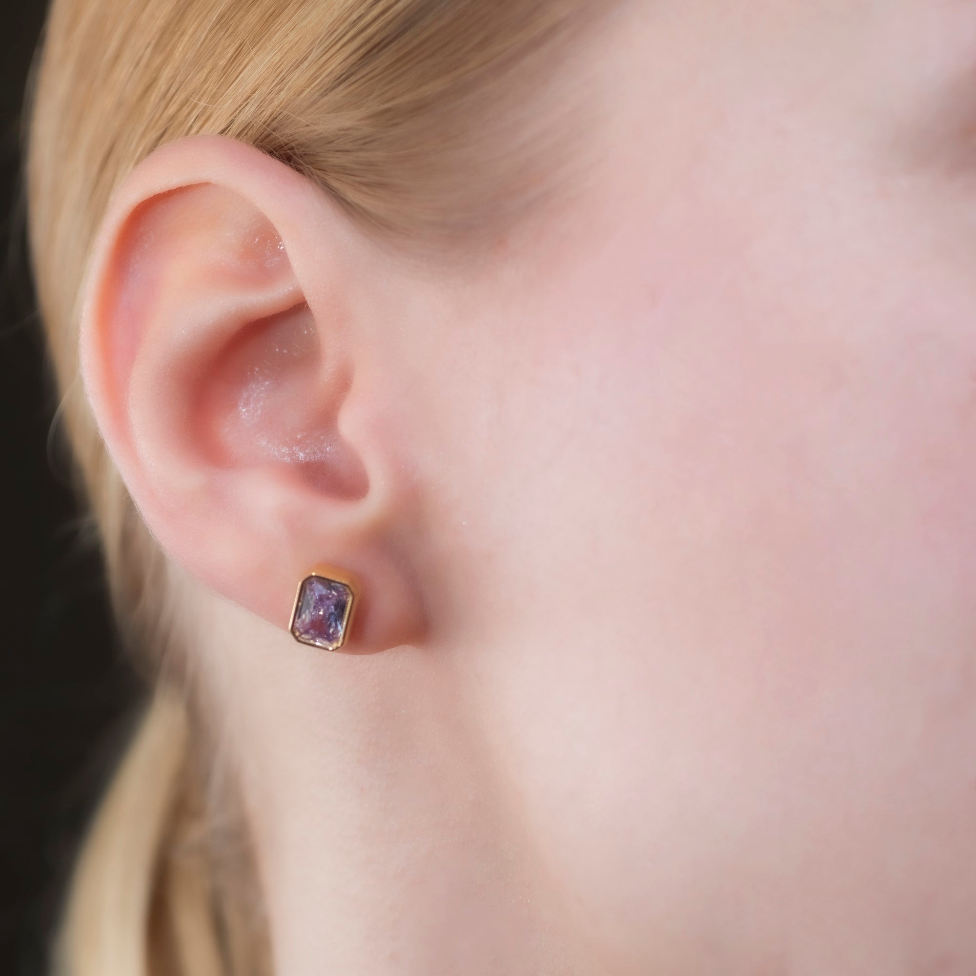 Rectangle Alexandrite Stud Earrings in 14K Solid Gold, June Birthstone Baguette Cut Jewelry Queen Jewelry Earrings