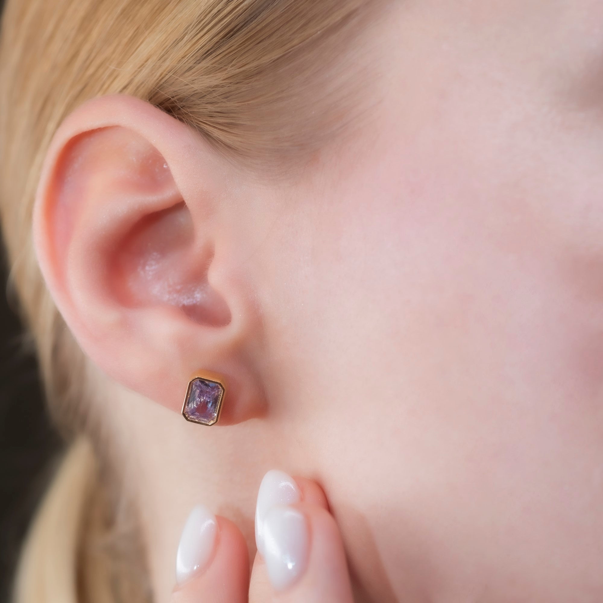 Rectangle Alexandrite Stud Earrings in 14K Solid Gold, June Birthstone Baguette Cut Jewelry Queen Jewelry Earrings