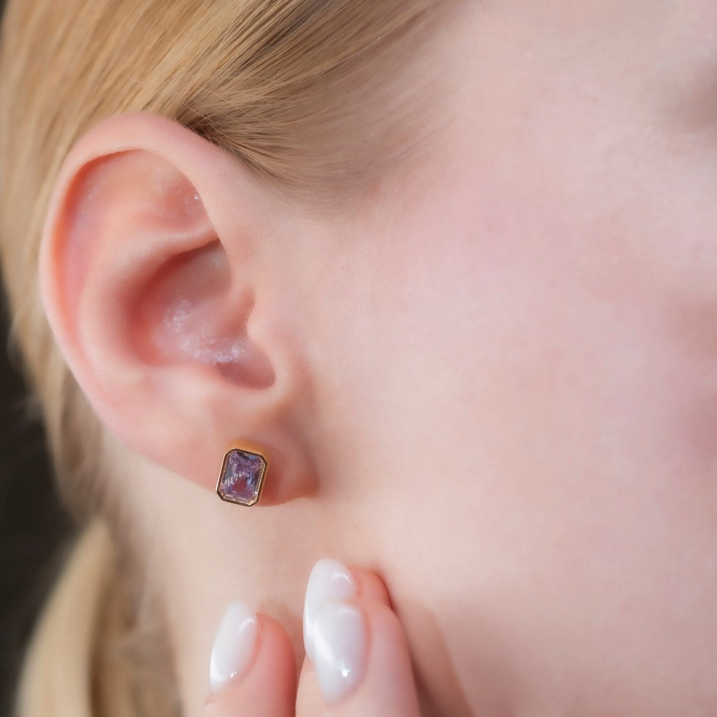 Rectangle Alexandrite Stud Earrings in 14K Solid Gold, June Birthstone Baguette Cut Jewelry Queen Jewelry Earrings