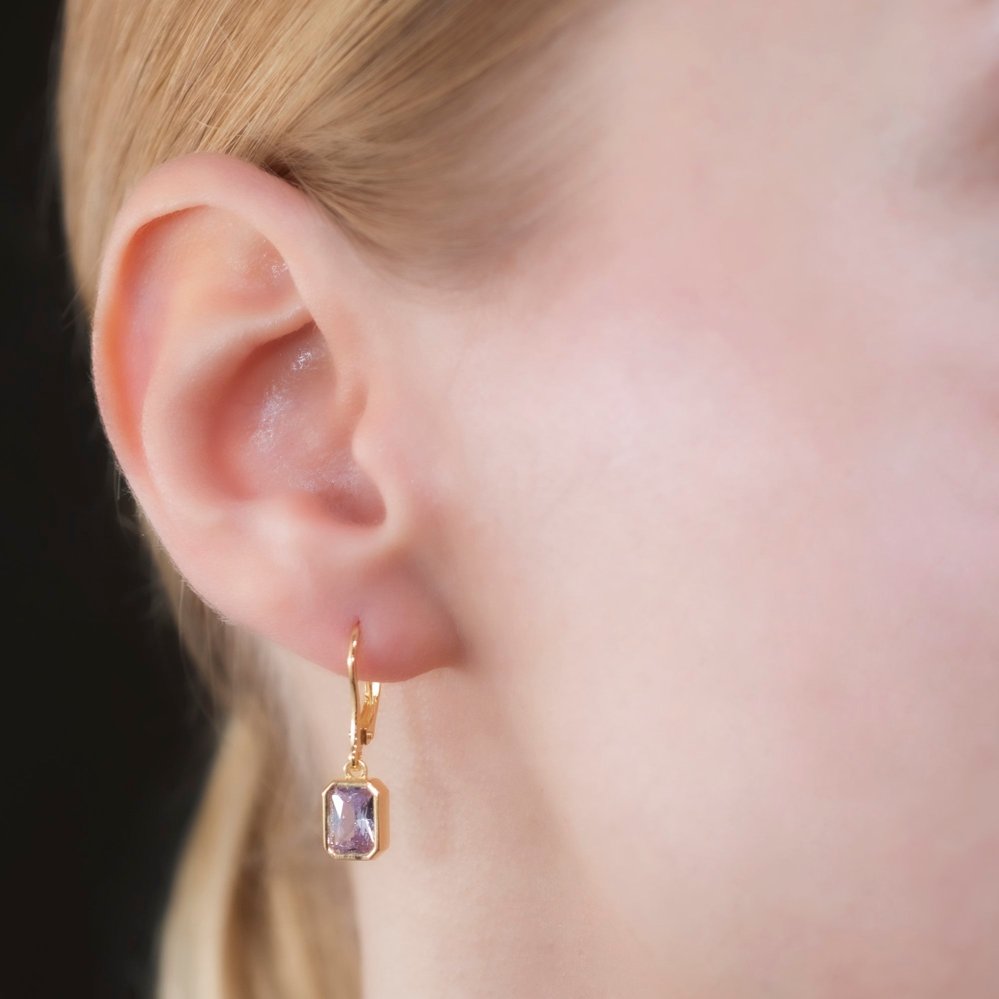 Rectangle Alexandrite Dangling Earrings in 14K Solid Gold, June Birthstone Baguette Cut Jewelry Queen Jewelry Earrings