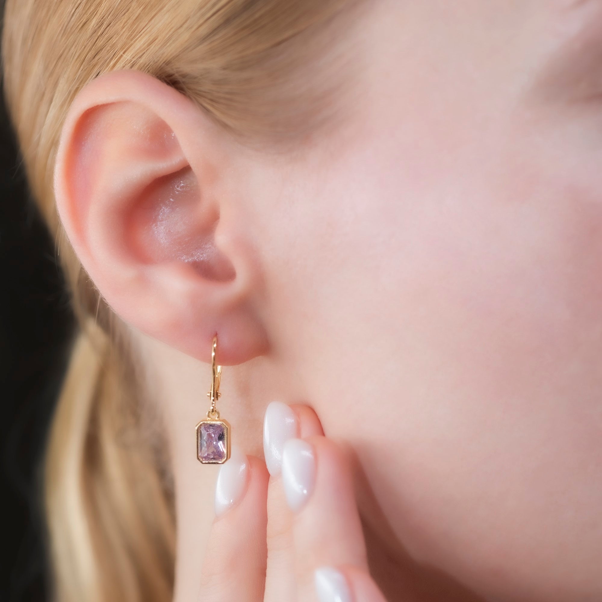 Rectangle Alexandrite Dangling Earrings in 14K Solid Gold, June Birthstone Baguette Cut Jewelry Queen Jewelry Earrings