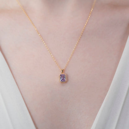 Alexandrite Rectangle Bezel Necklace 14K Solid Gold, June Birthstone Pendant Queen Jewelry Necklace