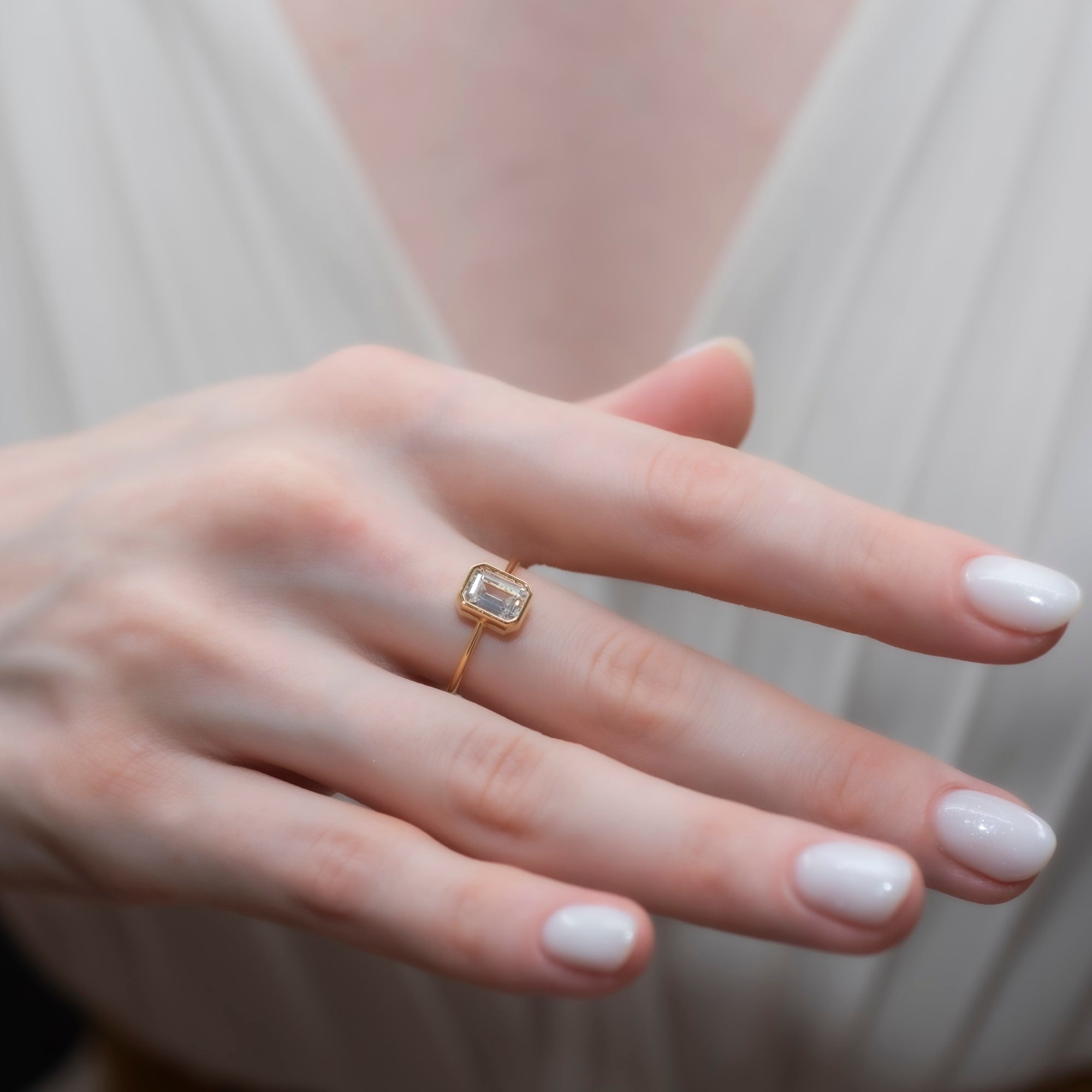 White Topaz Rectangle Ring 14K Solid Gold, April Birthstone, Baguette Cut Design Queen Jewelry Rings
