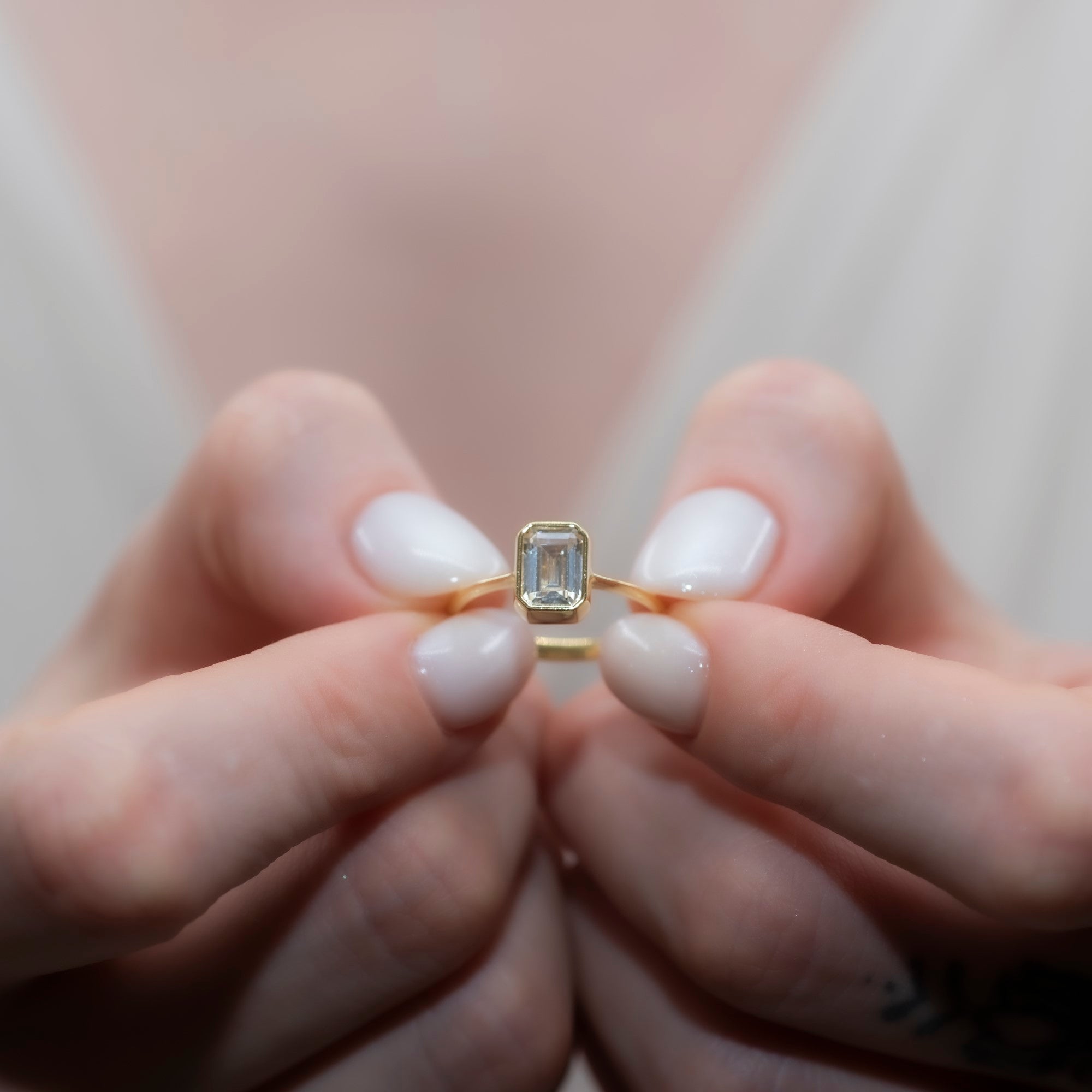 White Topaz Rectangle Ring 14K Solid Gold, April Birthstone, Baguette Cut Design Queen Jewelry Rings