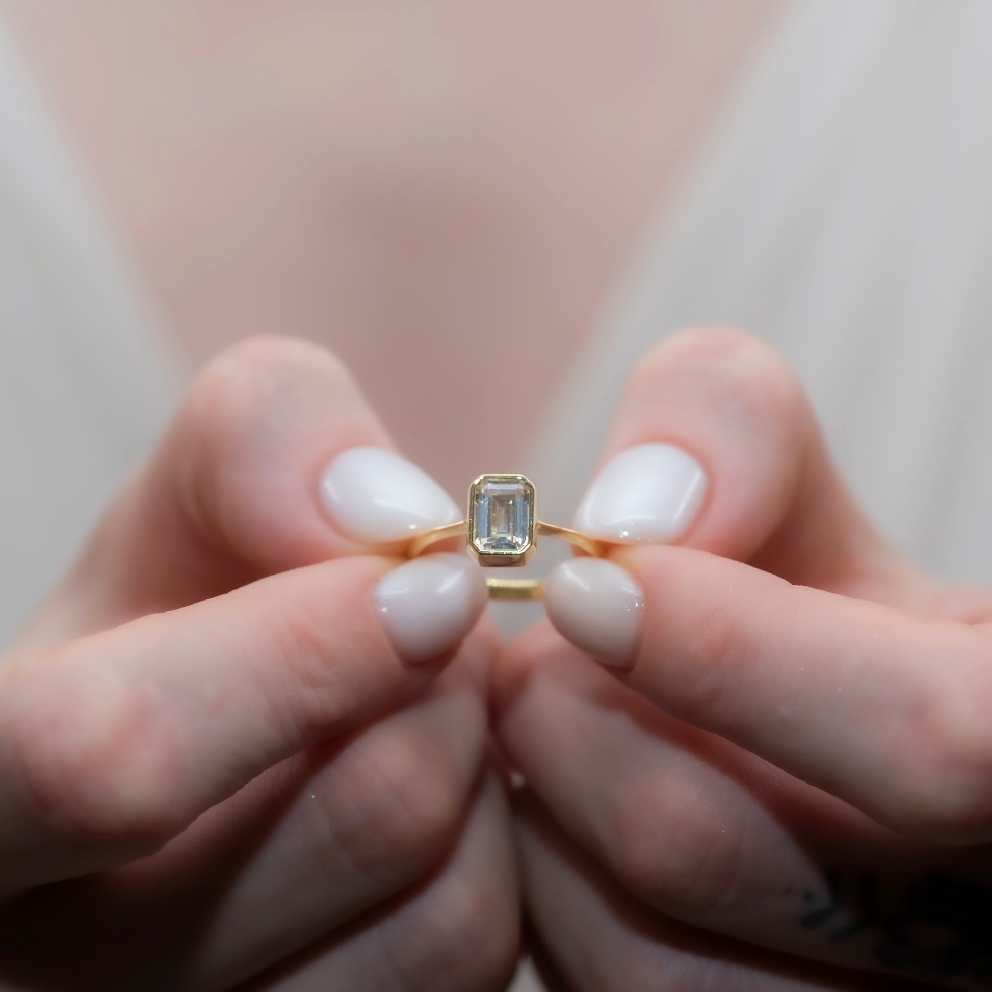 White Topaz Rectangle Ring 14K Solid Gold, April Birthstone, Baguette Cut Design Queen Jewelry Rings