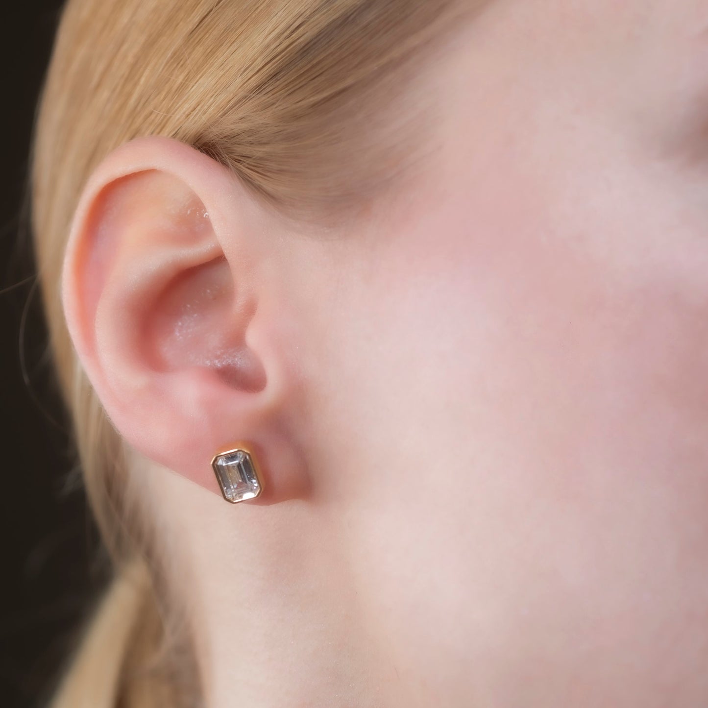 Rectangle White Topaz Stud Earrings in 14K Solid Gold, April Birthstone Baguette Cut Jewelry Queen Jewelry Earrings