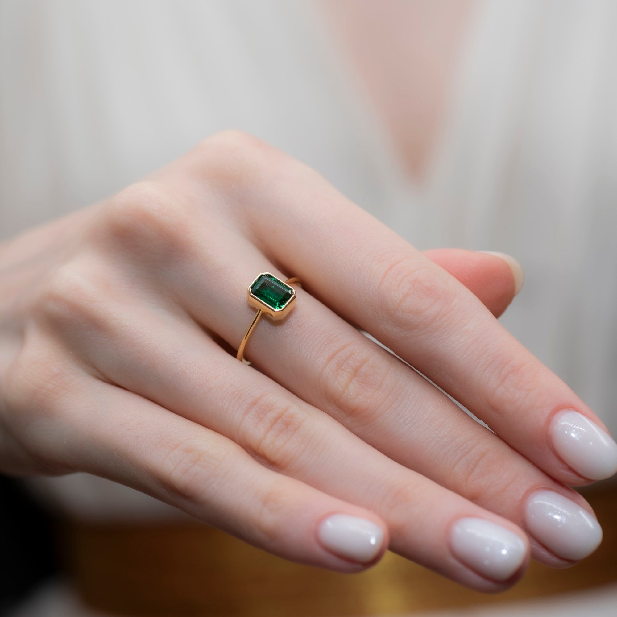 Emerald Rectangle Ring 14K Solid Gold, May Birthstone, Baguette Cut Design Queen Jewelry Rings