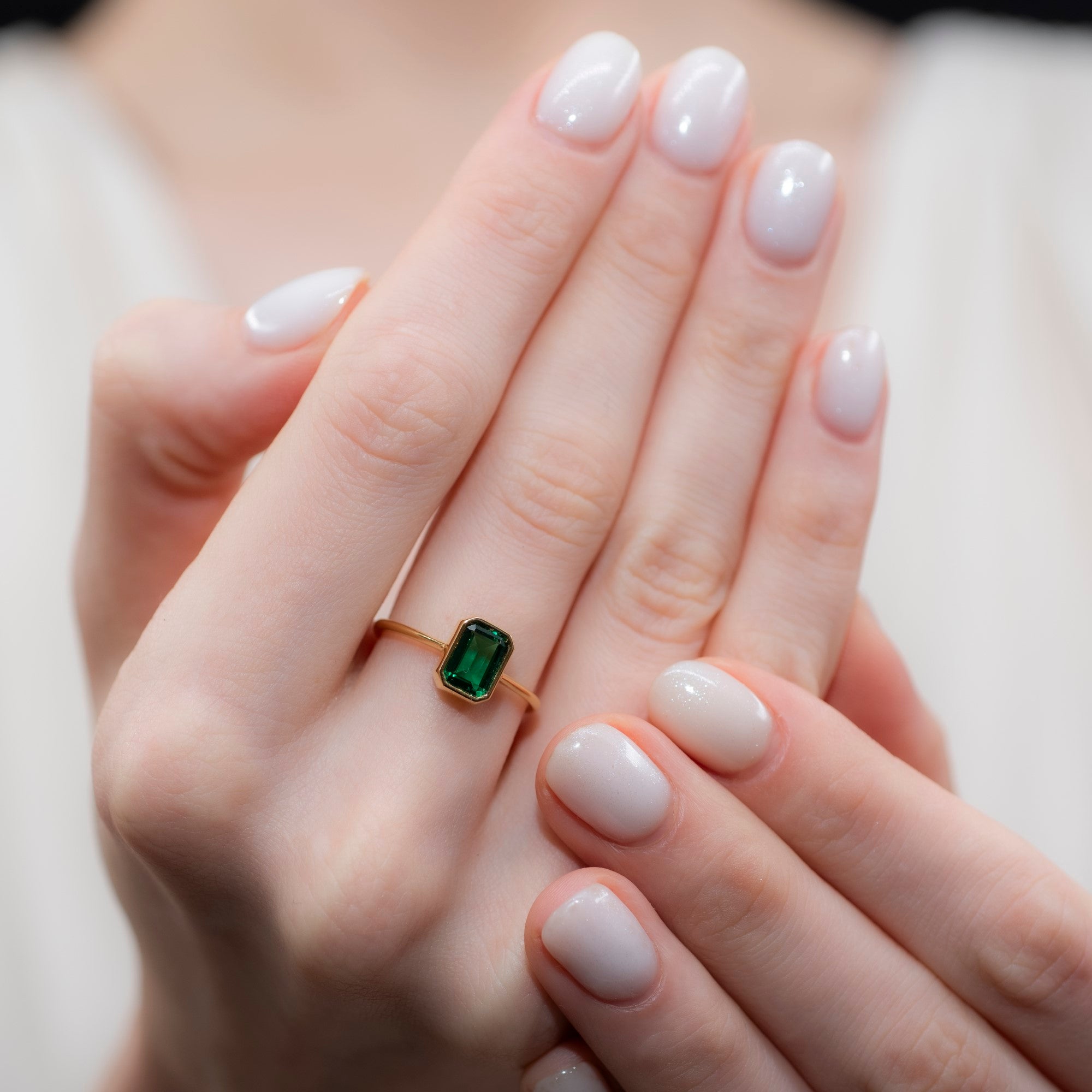 Emerald Rectangle Ring 14K Solid Gold, May Birthstone, Baguette Cut Design Queen Jewelry Rings