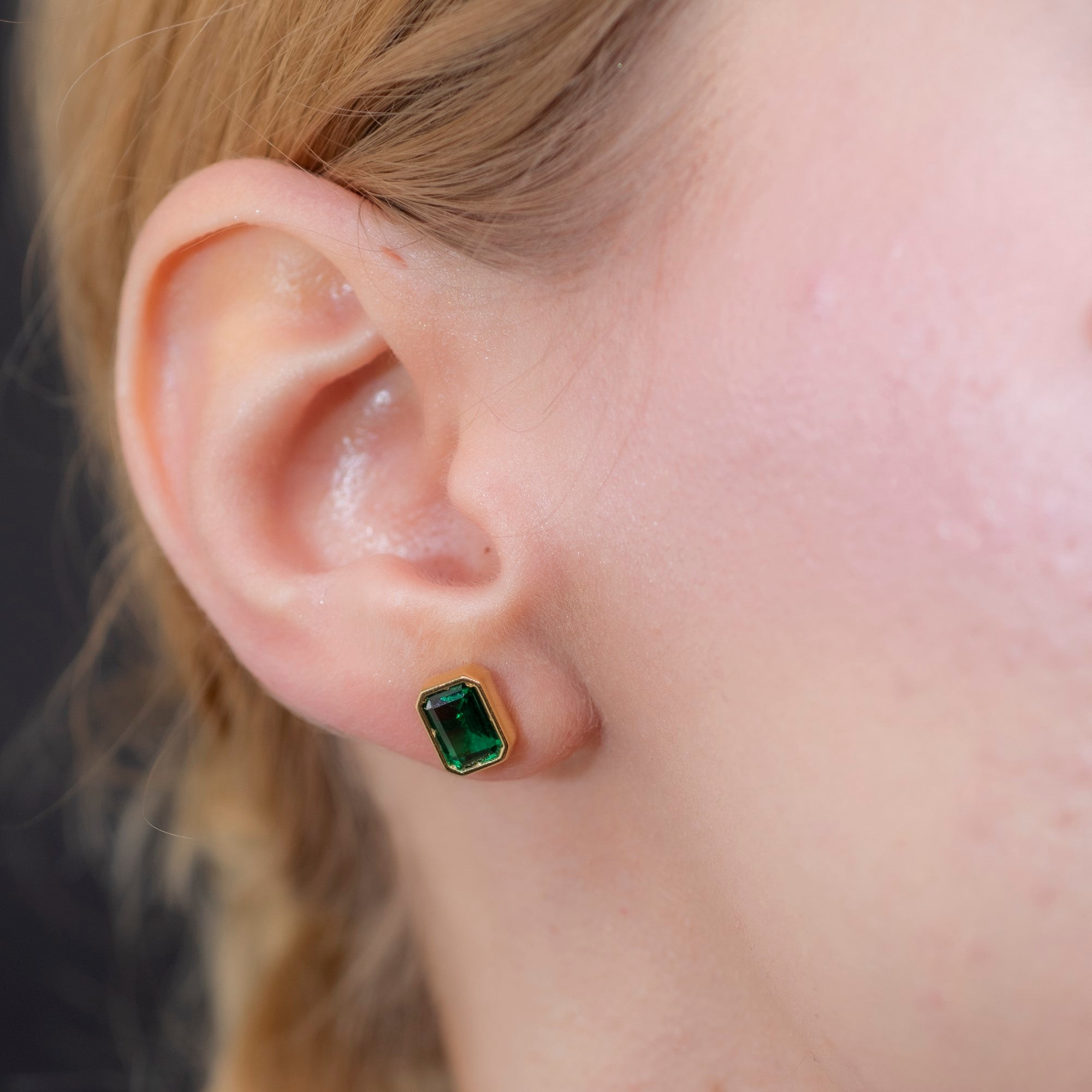 Rectangle Emerald Stud Earrings in 14K Solid Gold, May Birthstone Baguette Cut Jewelry Queen Jewelry Earrings