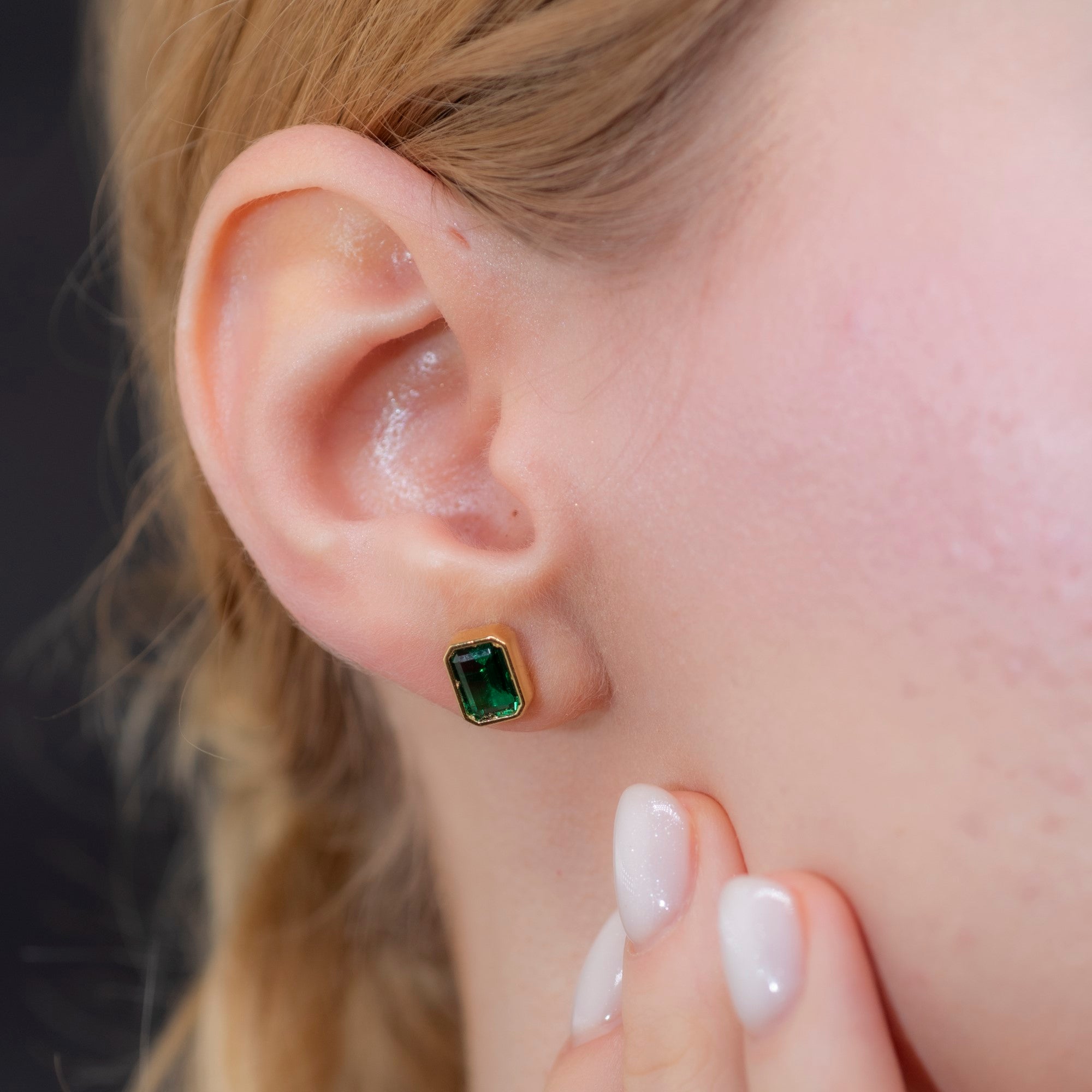 Rectangle Emerald Stud Earrings in 14K Solid Gold, May Birthstone Baguette Cut Jewelry Queen Jewelry Earrings