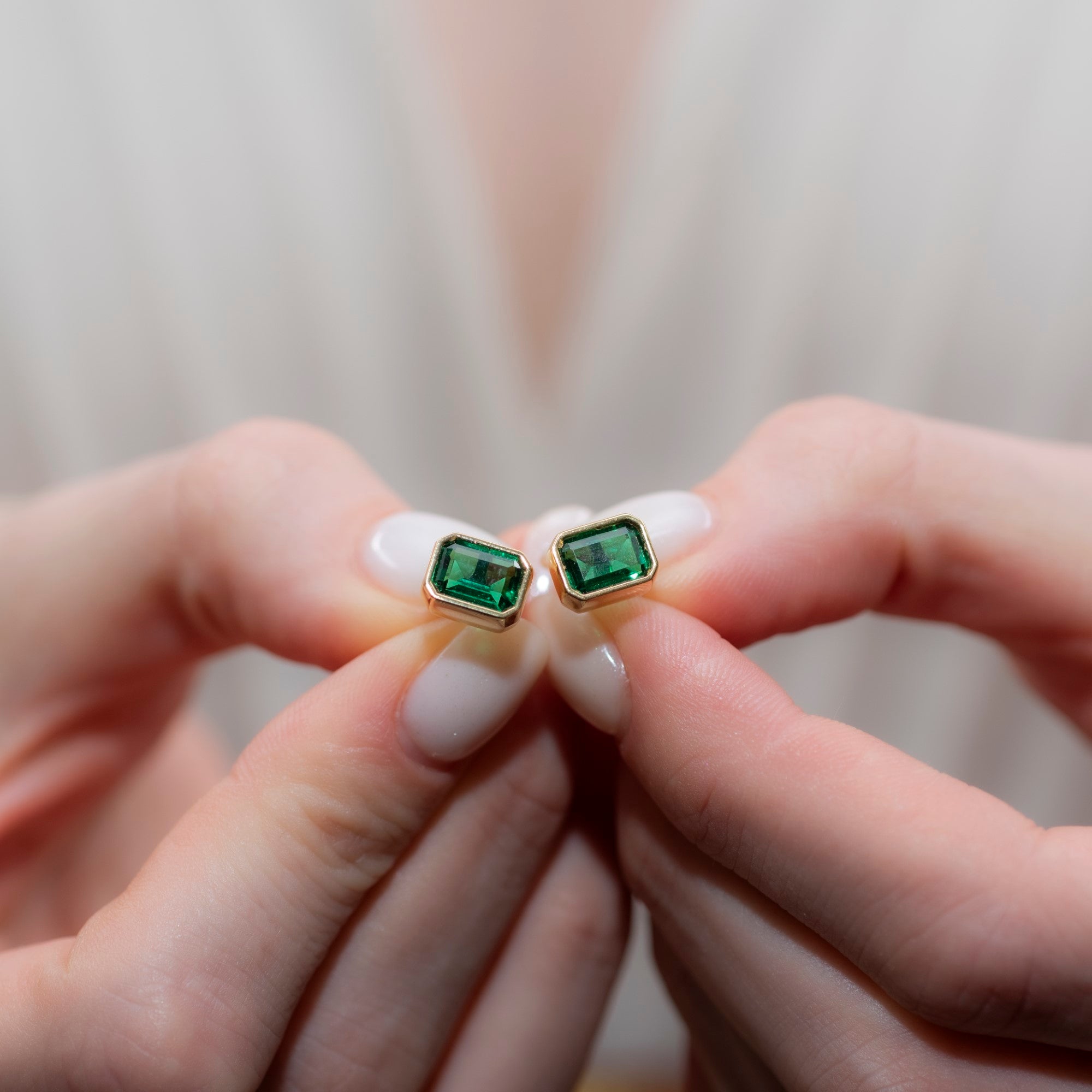 Rectangle Emerald Stud Earrings in 14K Solid Gold, May Birthstone Baguette Cut Jewelry Queen Jewelry Earrings