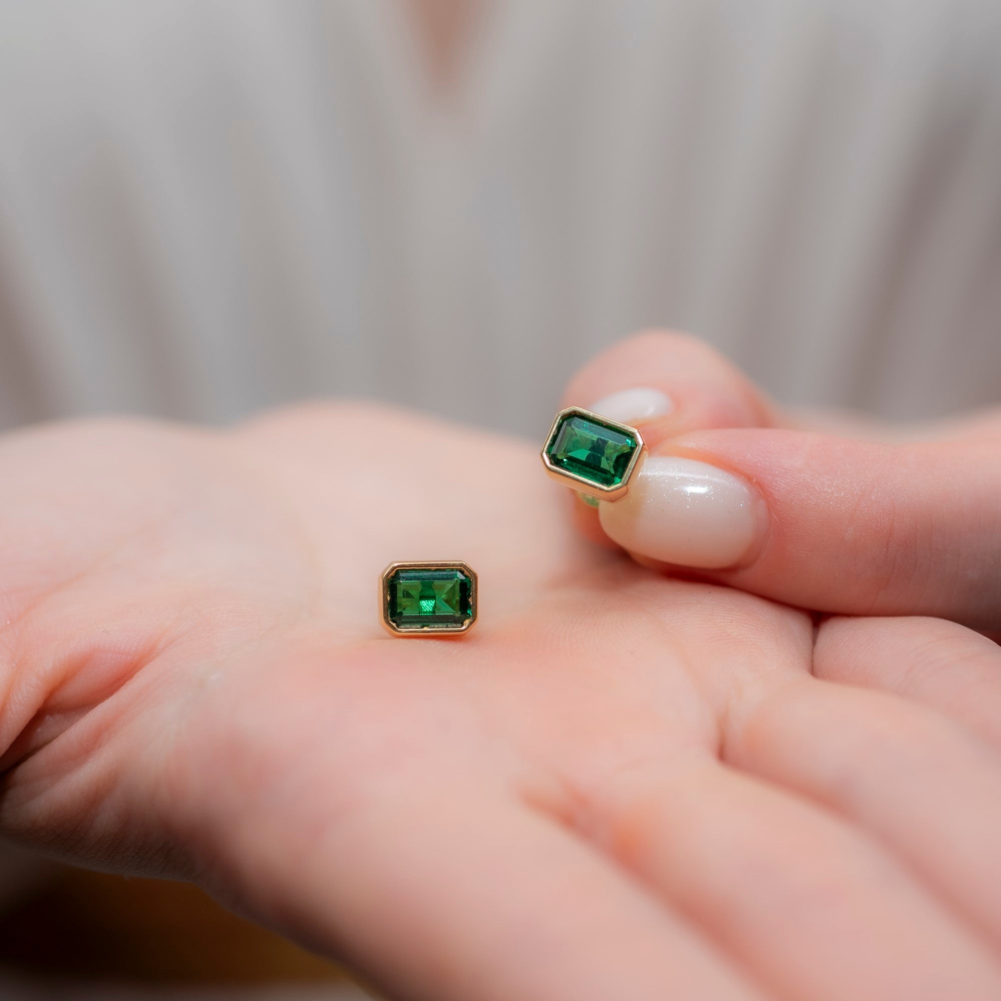 Rectangle Emerald Stud Earrings in 14K Solid Gold, May Birthstone Baguette Cut Jewelry Queen Jewelry Earrings