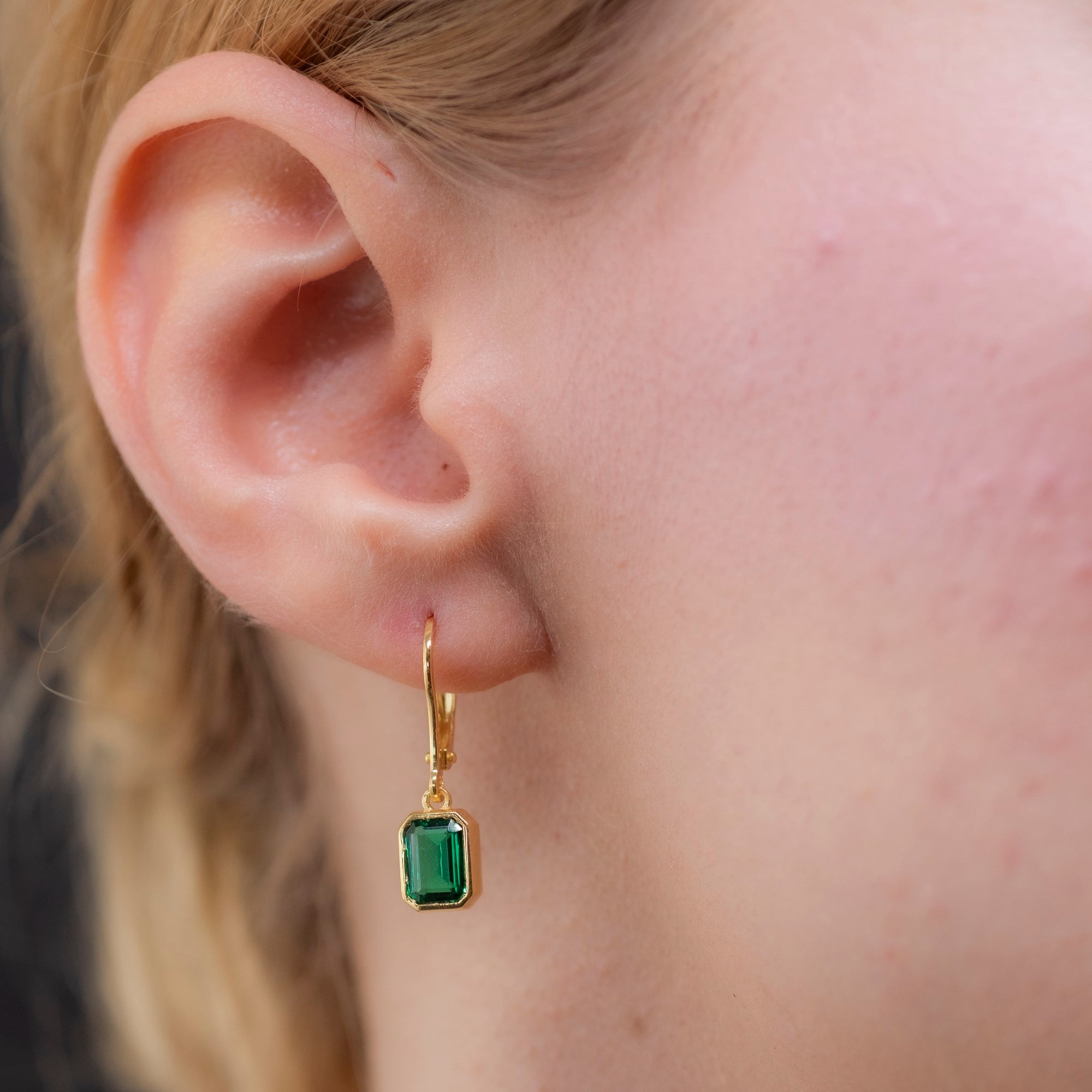 Rectangle Emerald Dangling Earrings in 14K Solid Gold, May Birthstone Baguette Cut Jewelry Queen Jewelry Earrings