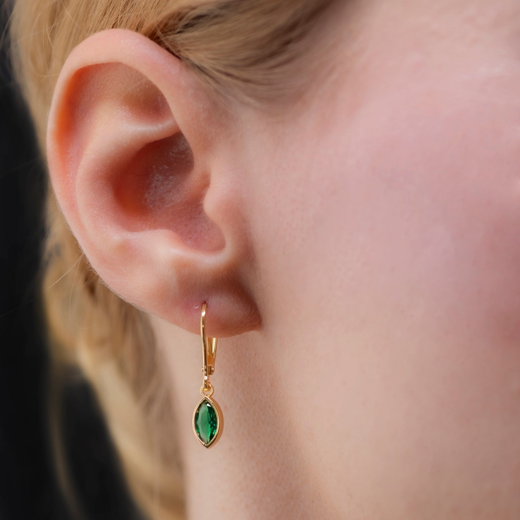 Emerald Dangle Earrings Bezel Marquise Cut in 14K Solid Gold, May Birthstone Jewelry Queen Jewelry Earrings