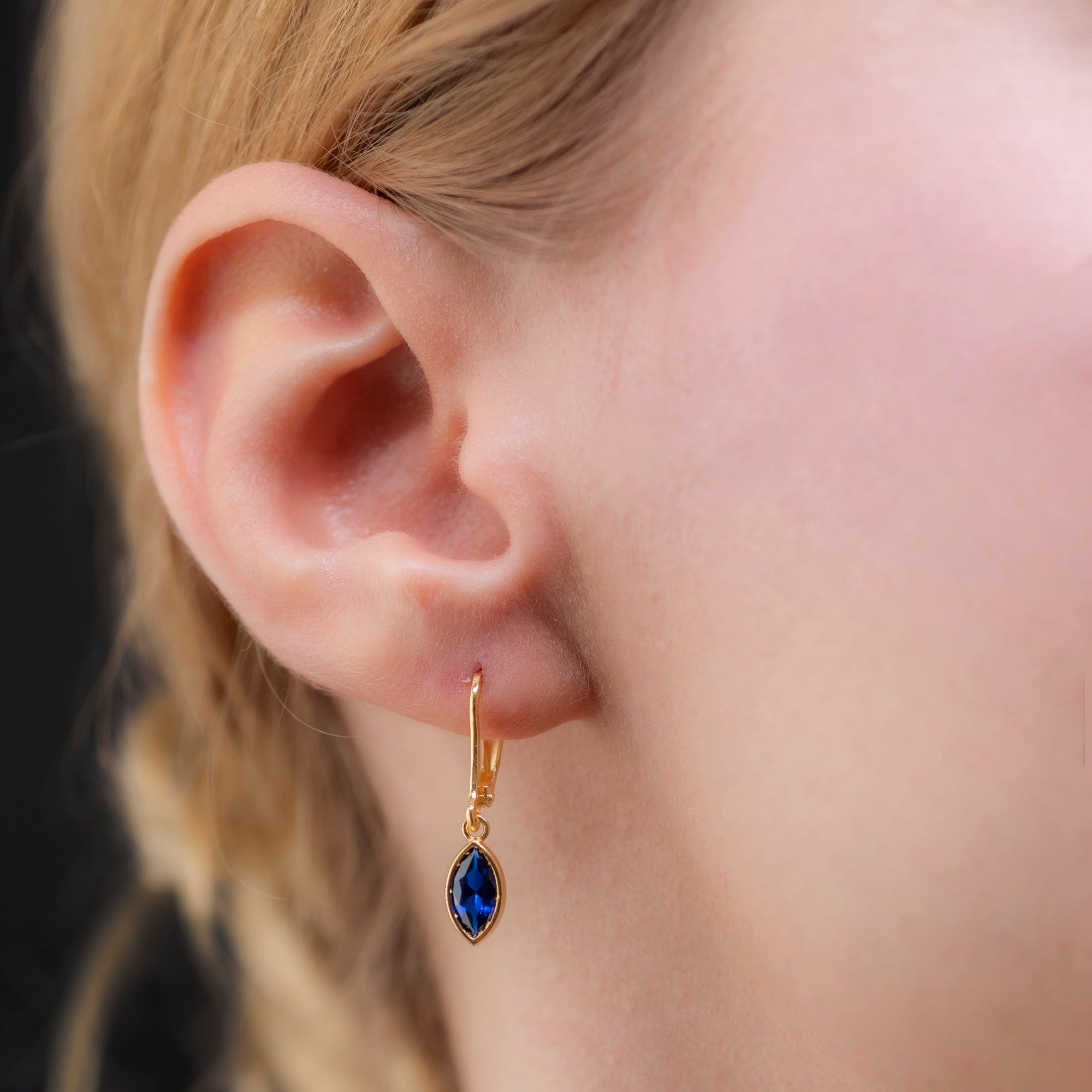 Sapphire Dangle Earrings Bezel Marquise Cut in 14K Solid Gold, September Birthstone Jewelry Queen Jewelry Earrings