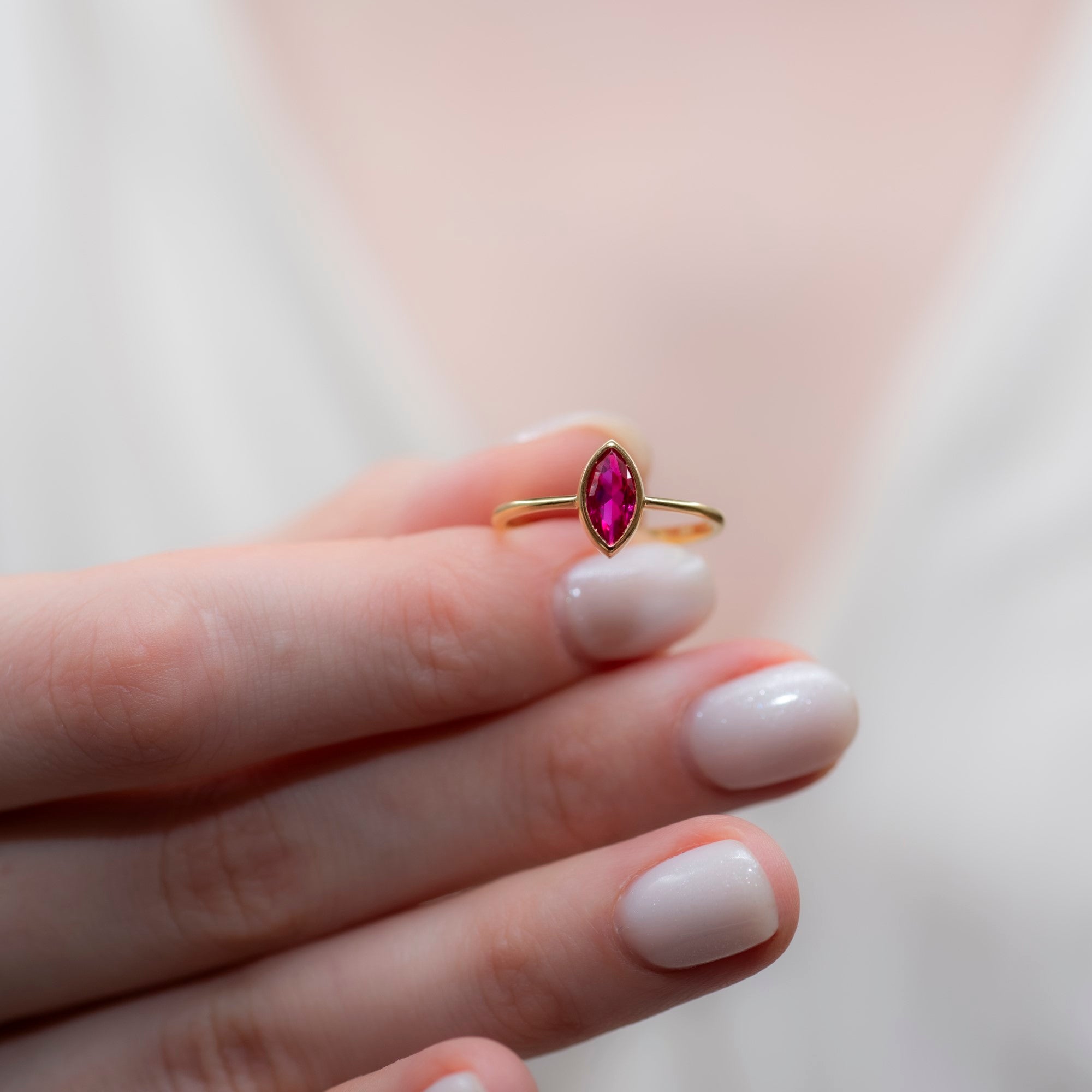 Ruby Ring Bezel Marquise Cut in 14K Solid Gold, July Birthstone Jewelry Queen Jewelry Rings