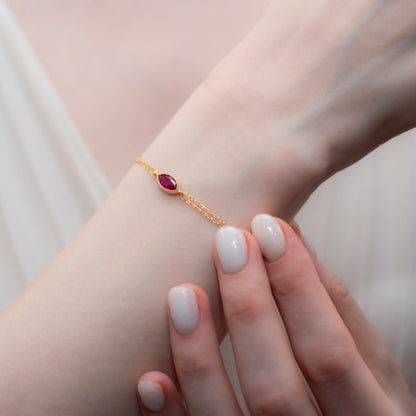 Bezel Marquise Cut Ruby Bracelet 14K Solid Gold, July Birthstone Jewelry Queen Jewelry Bracelet