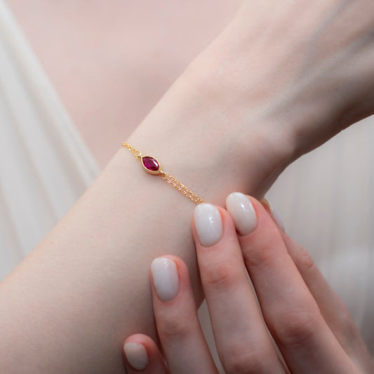 Bezel Marquise Cut Ruby Bracelet 14K Solid Gold, July Birthstone Jewelry Queen Jewelry Bracelet