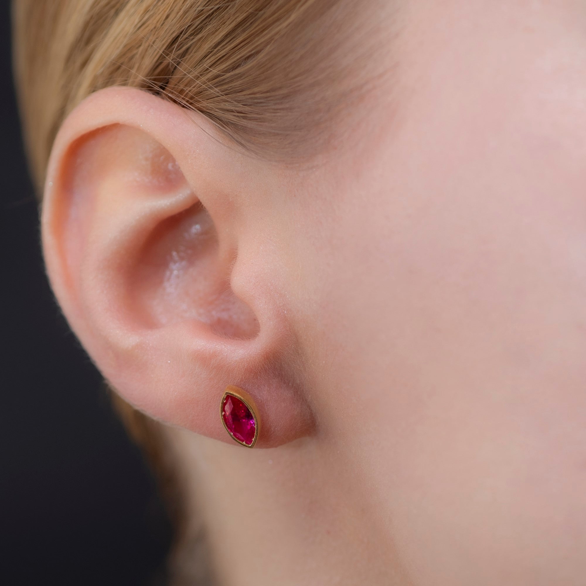 Ruby Stud Earrings Bezel Marquise Cut in 14K Solid Gold, July Birthstone Jewelry Queen Jewelry Earrings