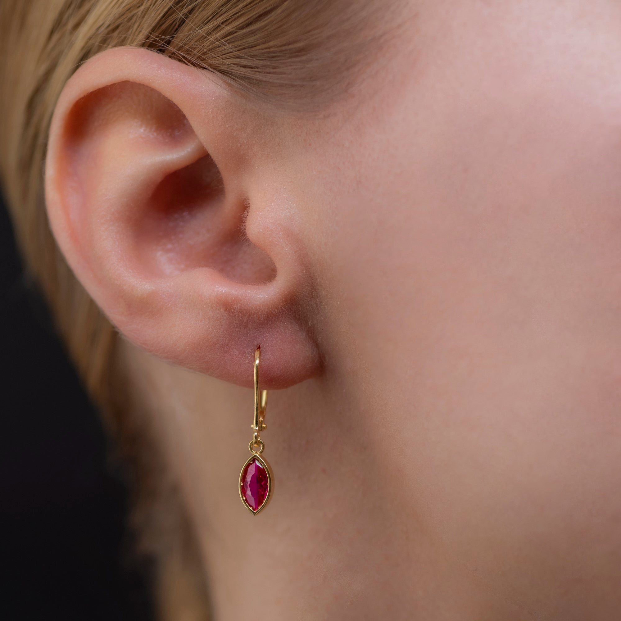 Ruby Dangle Earrings Bezel Marquise Cut in 14K Solid Gold, July Birthstone Jewelry Queen Jewelry Earrings