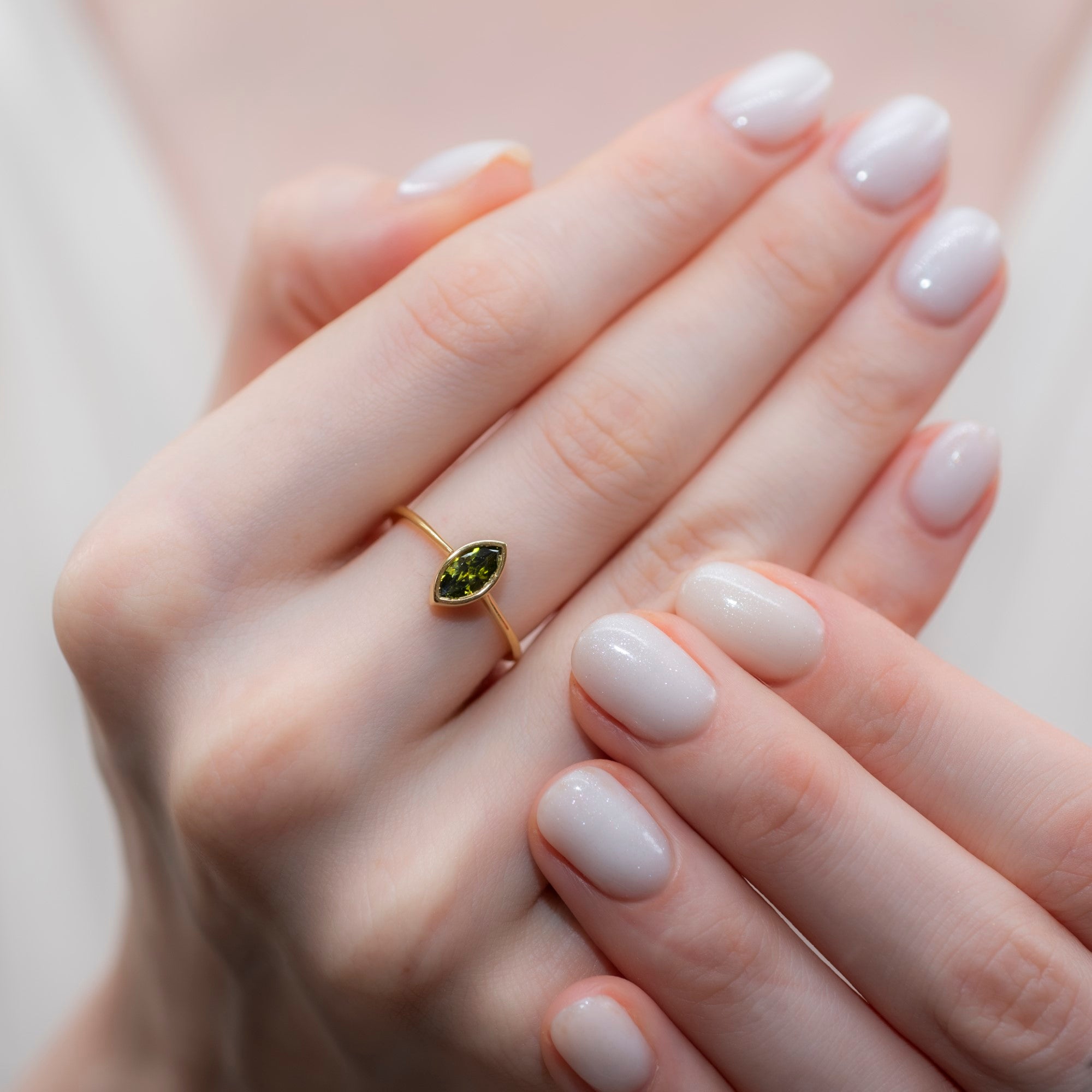 Peridot Ring Bezel Marquise Cut in 14K Solid Gold, August Birthstone Jewelry Queen Jewelry Rings