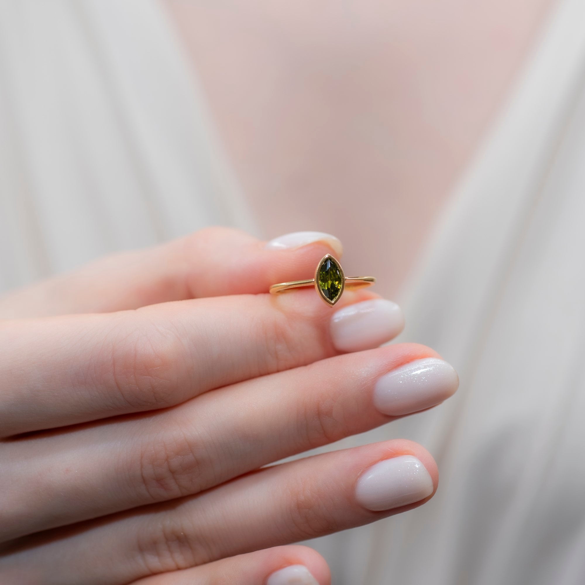 Peridot Ring Bezel Marquise Cut in 14K Solid Gold, August Birthstone Jewelry Queen Jewelry Rings