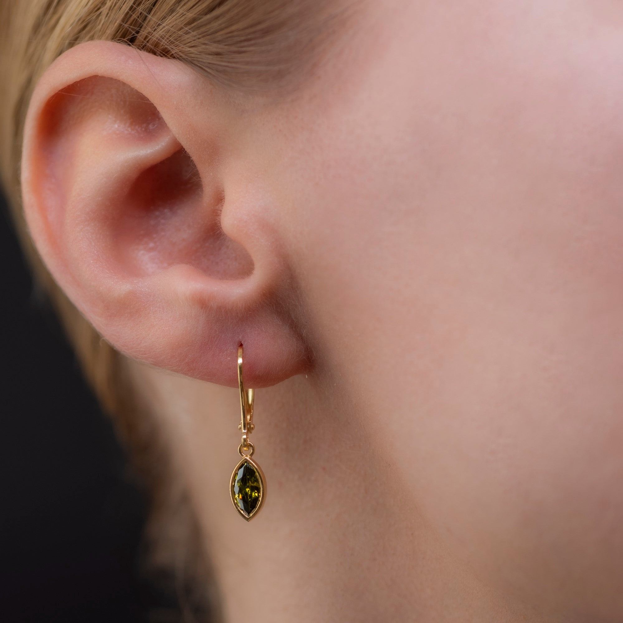 Peridot Dangle Earrings Bezel Marquise Cut in 14K Solid Gold, August Birthstone Dainty Jewelry Queen Jewelry Earrings
