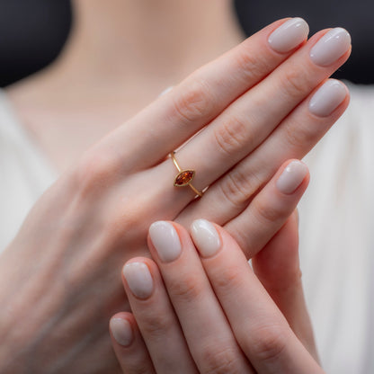 Citrine Ring Bezel Marquise Cut in 14K Solid Gold, November Birthstone Jewelry Queen Jewelry Rings