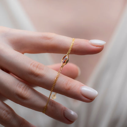 Bezel Marquise Cut Citrine Bracelet 14K Solid Gold, November Birthstone Jewelry Queen Jewelry Bracelet
