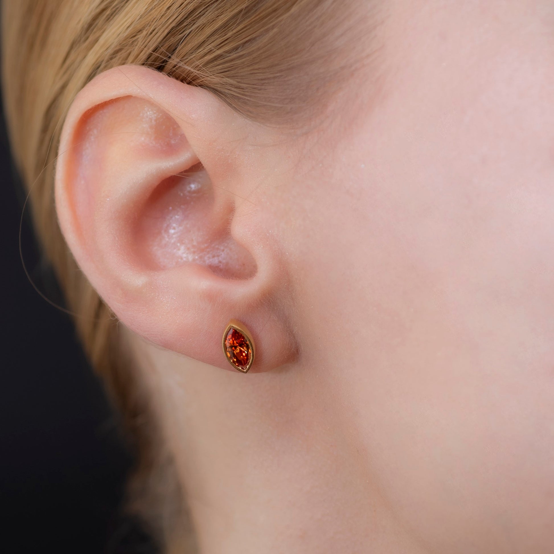 Citrine Stud Earrings Bezel Marquise Cut in 14K Solid Gold, November Birthstone Jewelry Queen Jewelry Earrings