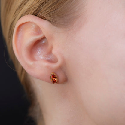 Citrine Stud Earrings Bezel Marquise Cut in 14K Solid Gold, November Birthstone Jewelry Queen Jewelry Earrings