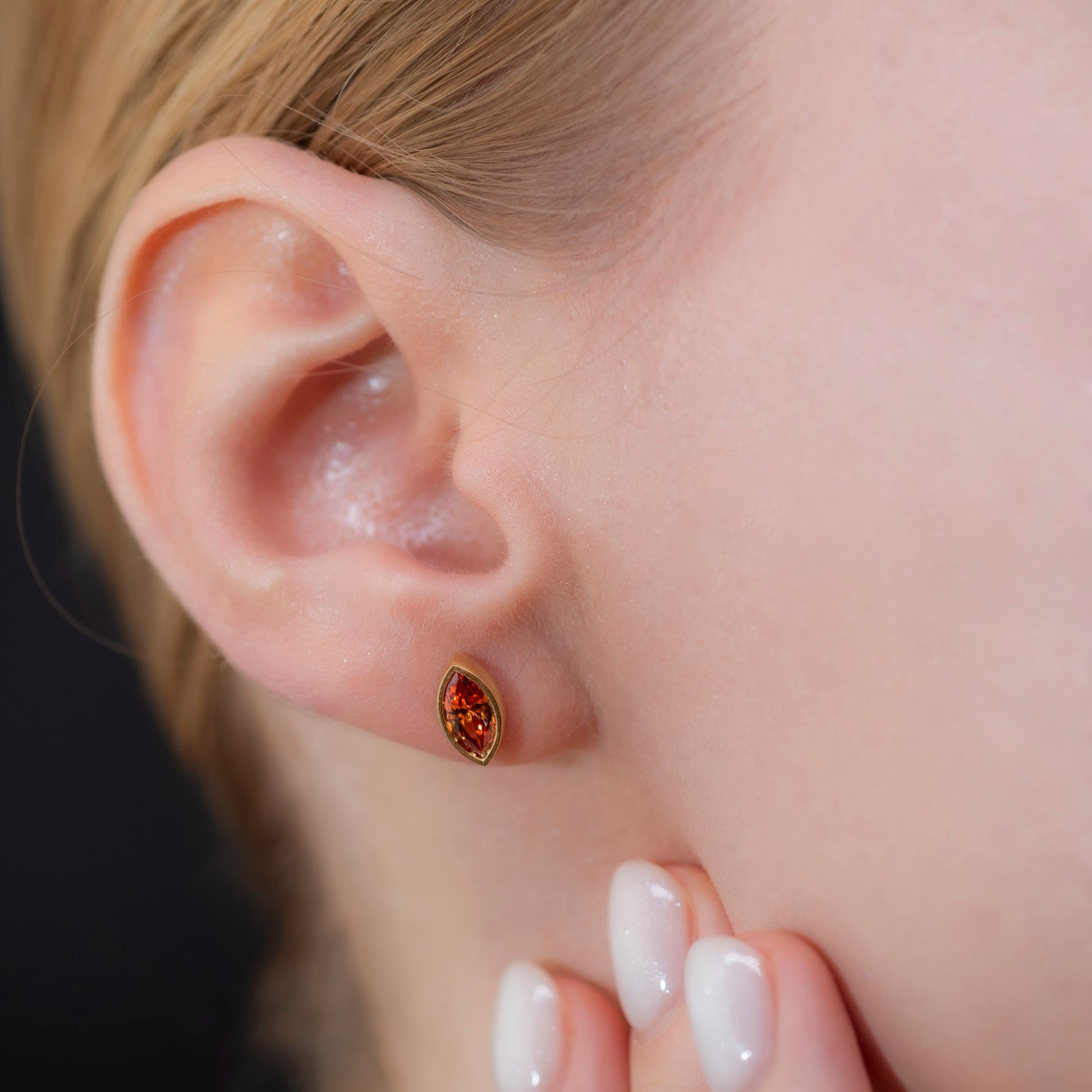 Citrine Stud Earrings Bezel Marquise Cut in 14K Solid Gold, November Birthstone Jewelry Queen Jewelry Earrings