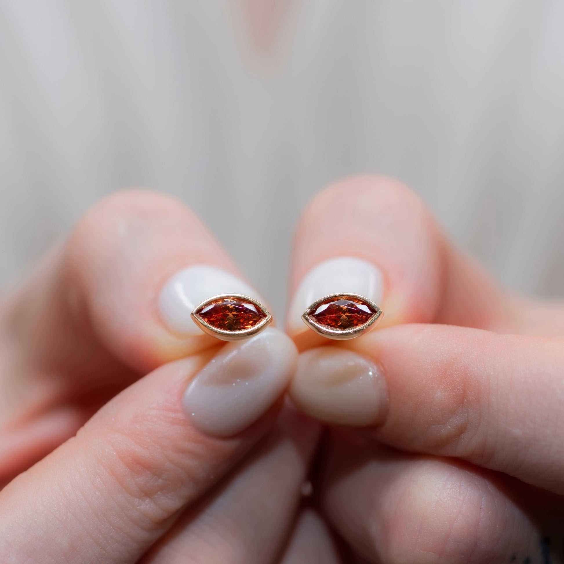 Citrine Stud Earrings Bezel Marquise Cut in 14K Solid Gold, November Birthstone Jewelry Queen Jewelry Earrings