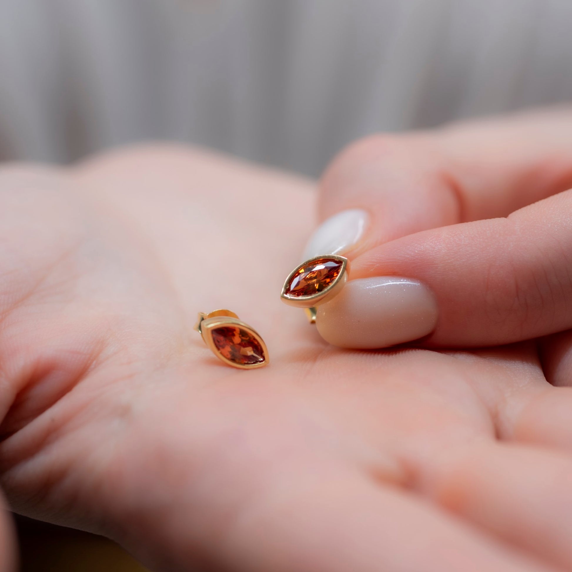 Citrine Stud Earrings Bezel Marquise Cut in 14K Solid Gold, November Birthstone Jewelry Queen Jewelry Earrings