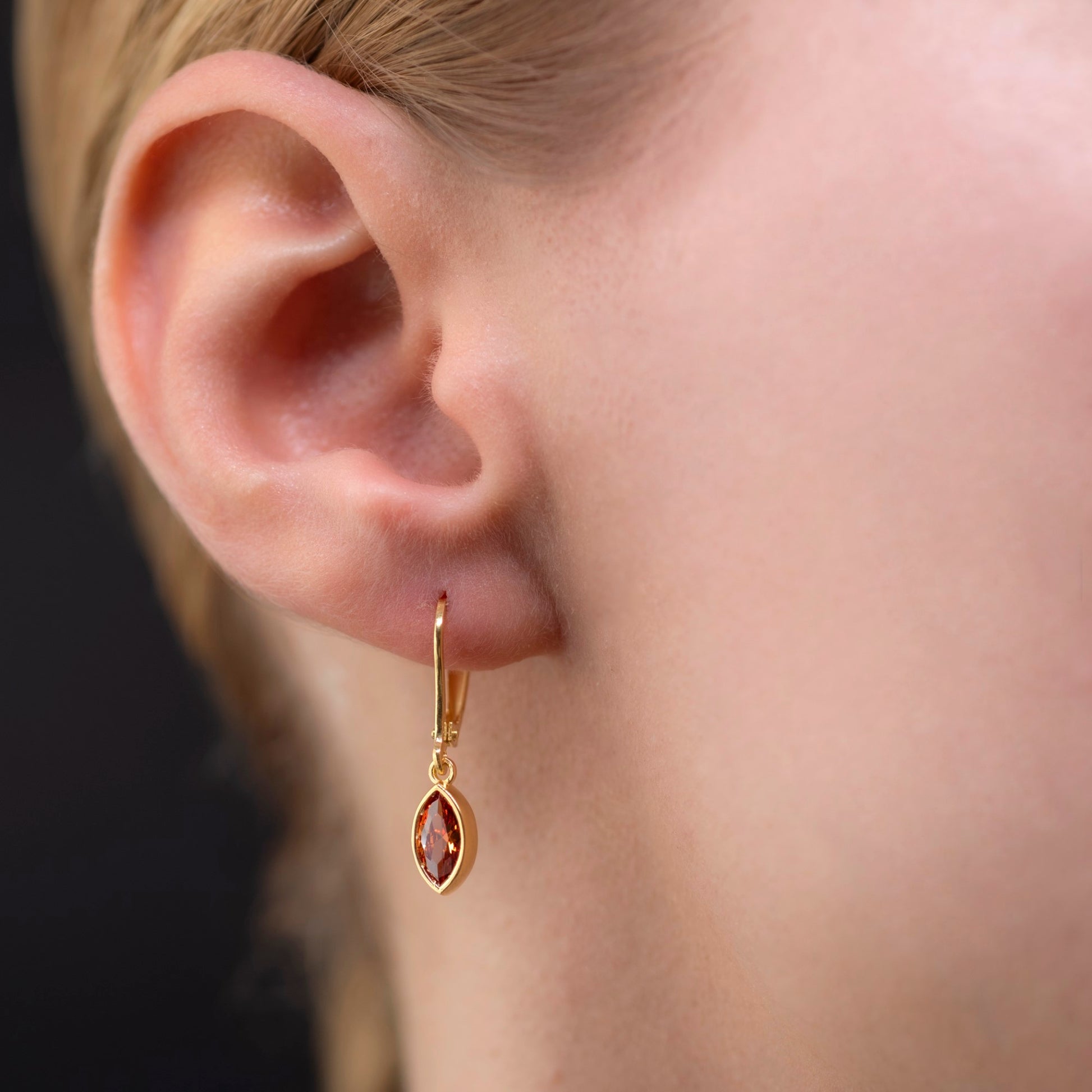 Citrine Dangle Earrings Bezel Marquise Cut in 14K Solid Gold, November Birthstone Jewelry Queen Jewelry Earrings