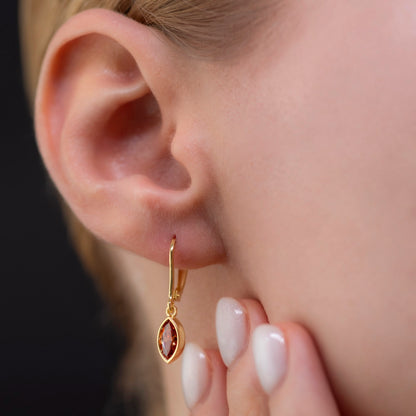 Citrine Dangle Earrings Bezel Marquise Cut in 14K Solid Gold, November Birthstone Jewelry Queen Jewelry Earrings