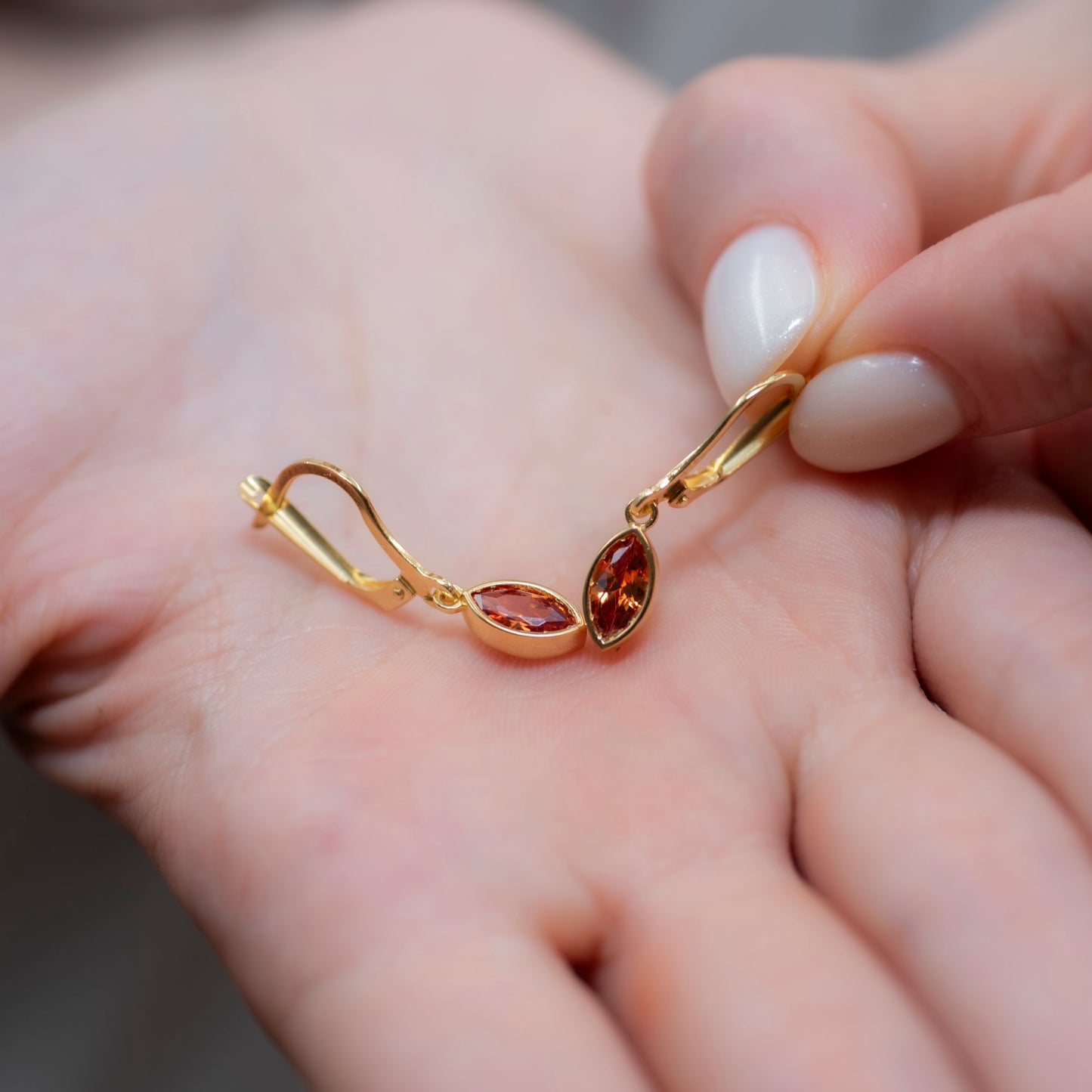 Citrine Dangle Earrings Bezel Marquise Cut in 14K Solid Gold, November Birthstone Jewelry Queen Jewelry Earrings