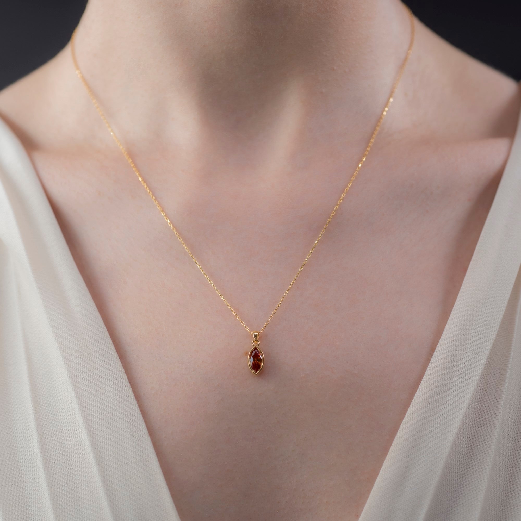 Marquise Cut Citrine Bezel Necklace 14K Solid Gold, November Birthstone Pendant Queen Jewelry Necklace