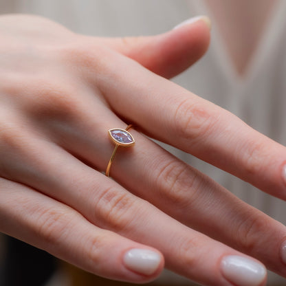 Alexandrite Ring Bezel Marquise Cut in 14K Solid Gold, June Birthstone Jewelry Queen Jewelry Rings