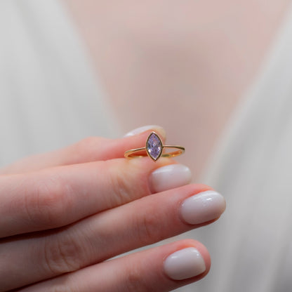 Alexandrite Ring Bezel Marquise Cut in 14K Solid Gold, June Birthstone Jewelry Queen Jewelry Rings