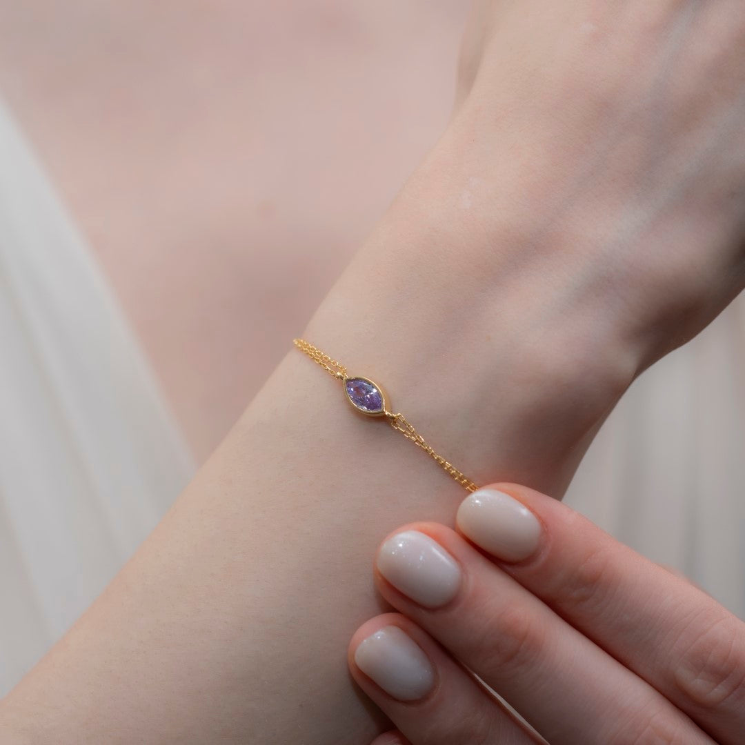 Bezel Marquise Cut Alexandrite Bracelet 14K Solid Gold, June Birthstone Jewelry Queen Jewelry Bracelet