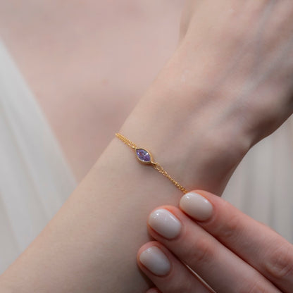 Bezel Marquise Cut Alexandrite Bracelet 14K Solid Gold, June Birthstone Jewelry Queen Jewelry Bracelet
