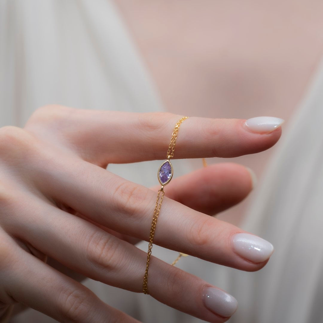 Bezel Marquise Cut Alexandrite Bracelet 14K Solid Gold, June Birthstone Jewelry Queen Jewelry Bracelet