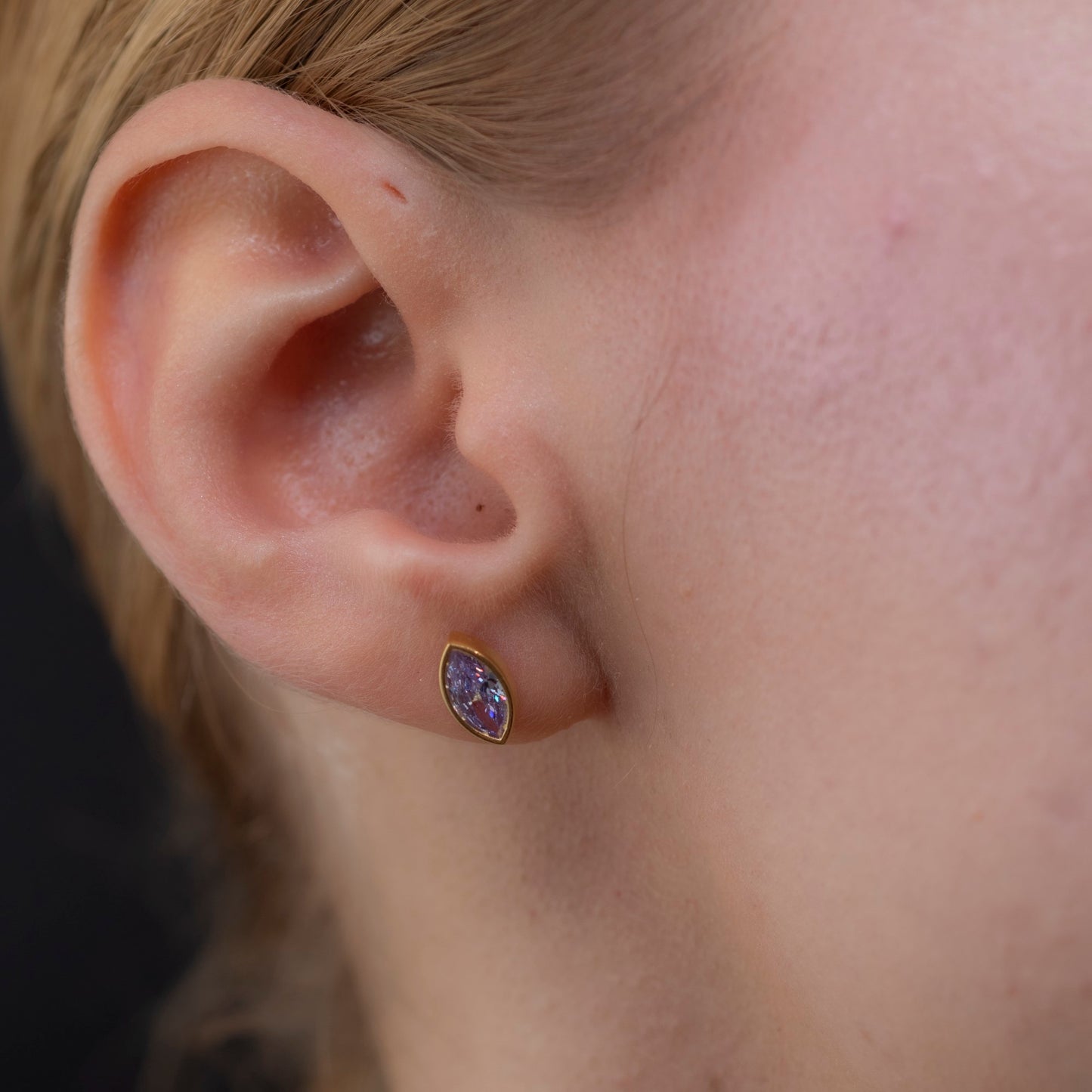 Alexandrite Stud Earrings Bezel Marquise Cut in 14K Solid Gold, June Birthstone Jewelry Queen Jewelry Earrings