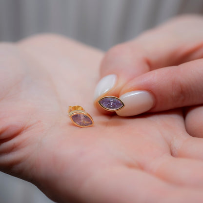 Alexandrite Stud Earrings Bezel Marquise Cut in 14K Solid Gold, June Birthstone Jewelry Queen Jewelry Earrings