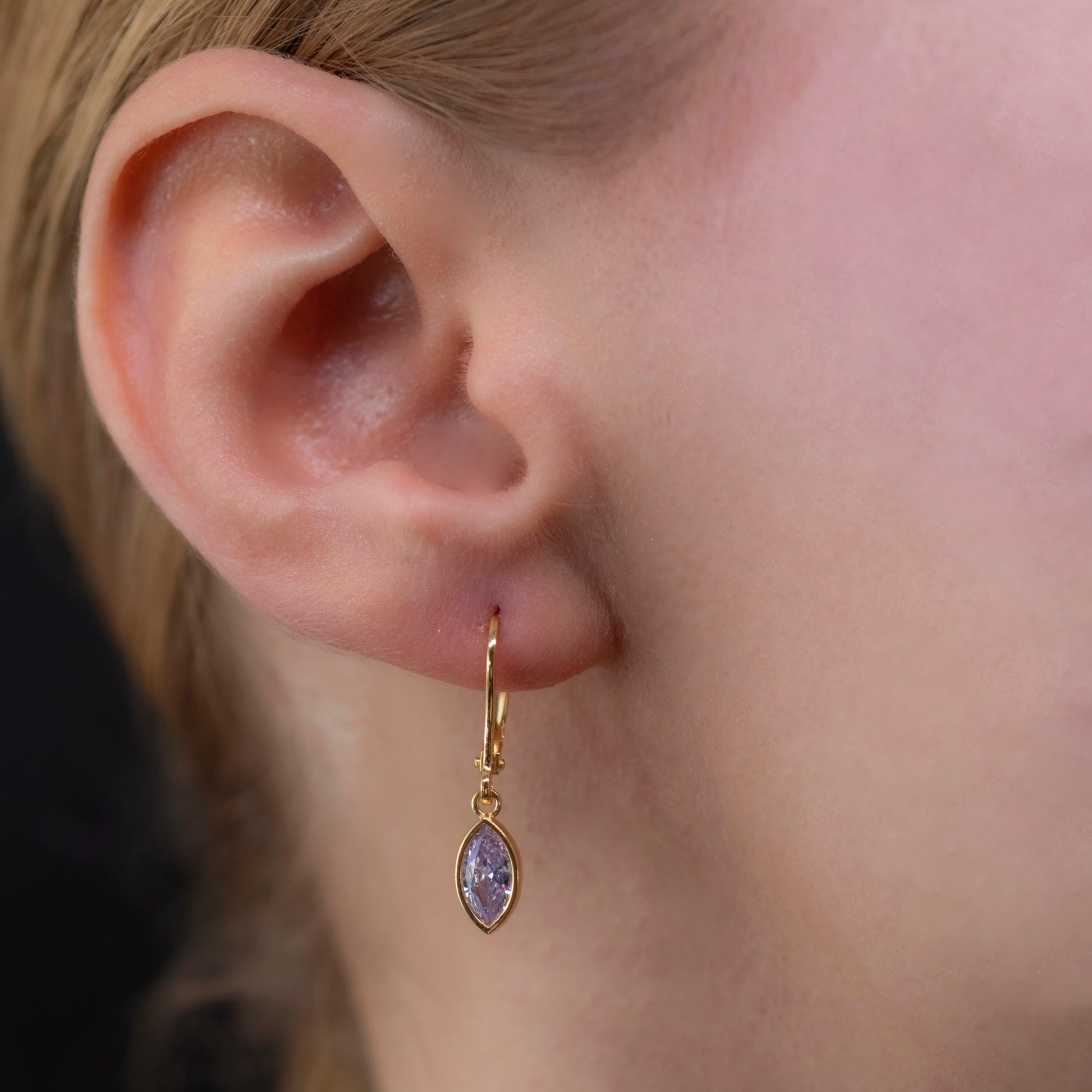 Alexandrite Dangle Earrings Bezel Marquise Cut in 14K Solid Gold, June Birthstone Jewelry Queen Jewelry Earrings