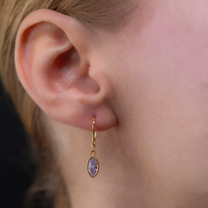 Alexandrite Dangle Earrings Bezel Marquise Cut in 14K Solid Gold, June Birthstone Jewelry Queen Jewelry Earrings