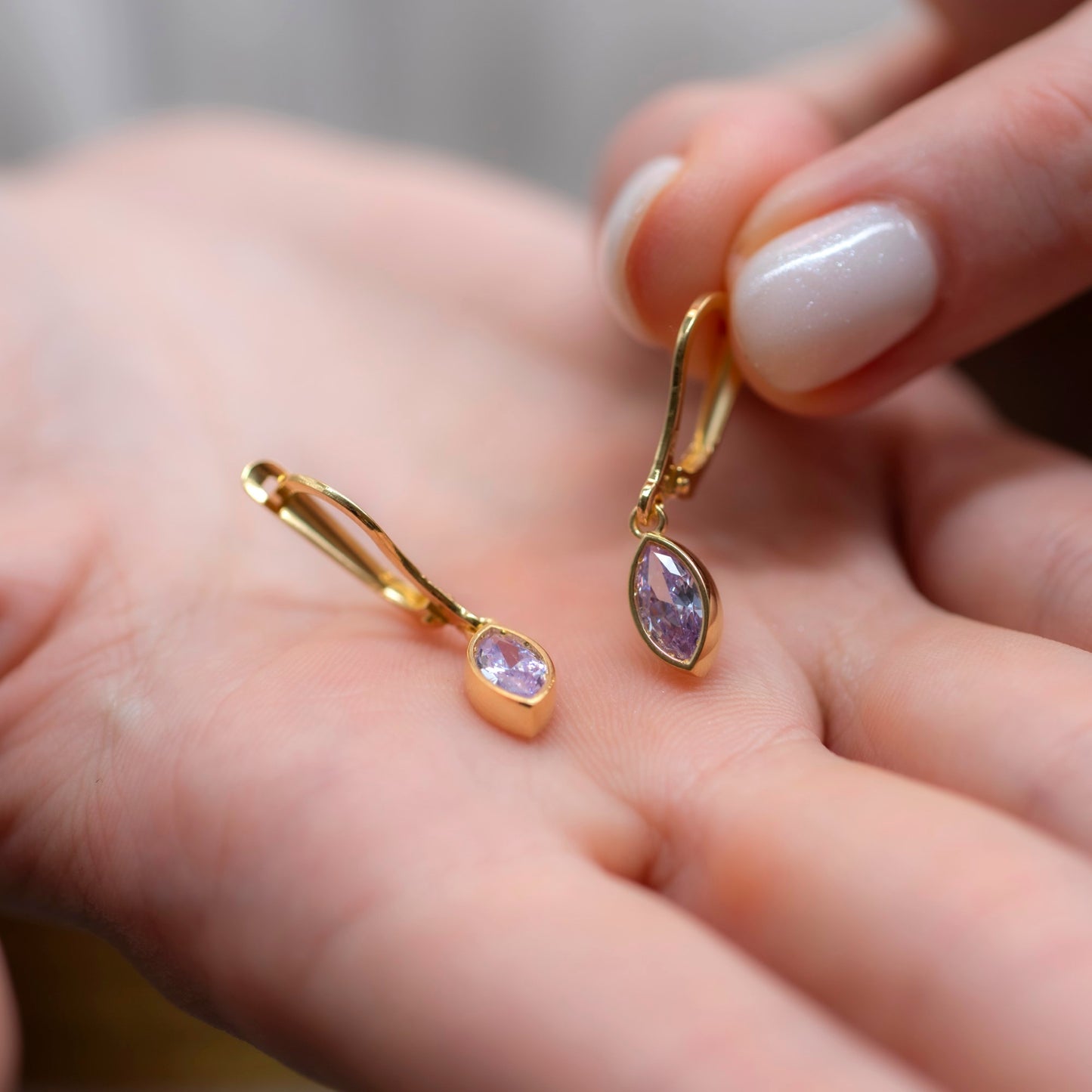 Alexandrite Dangle Earrings Bezel Marquise Cut in 14K Solid Gold, June Birthstone Jewelry Queen Jewelry Earrings